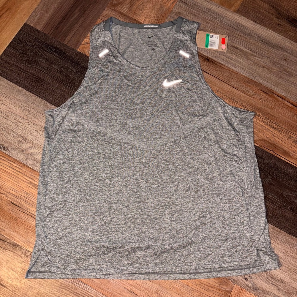 Nike Running Dri-FIT Tank Top Mens XL Grey Heather Reflective Singlet New